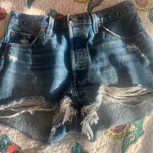 Levi's Distressed Dark Blue Denim Cutoff Shorts